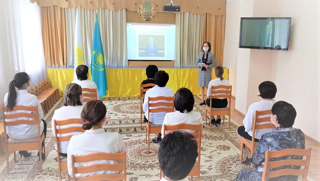 Мемлекет басшысы Қасым-Жомарт Тоқаевтың Қазақстан халқына Жолдауы  "Жаңа жағдайдағы  Қазақстан: іс қимыл                 кезеңі" жолдауын  талқылау сәті.